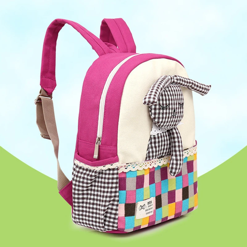 Children Kids Girls Canvas Backpack School Rucksack Kindergarten Books Bag Cute Rabbit Travel Bags