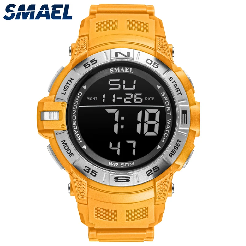 Digital Watches Auto-Date-Watch Orange Bracelet Alarm-Clock Military Sport Waterproof
