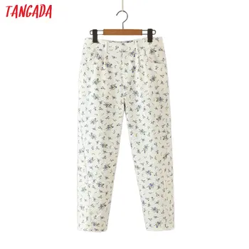 

Tangada fashion women casual floral print pants trousers pockets buttons lady pants pantalon QB101