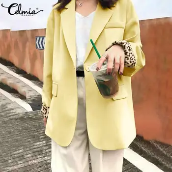 

Celmia Autumn Fashion Blazers Women Elegant Long Sleeve Casual Blazer Chic Button Business Suits Work Office Lady Female Outwear