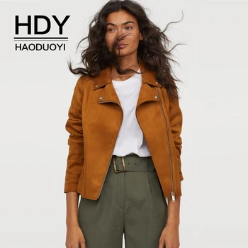 

HDY Haoduoyi New Arrival Autumn Fashion Simple Street Style Solid Asymmetrical Zipper Suede Handsome Locomotive Short Coat