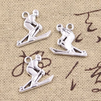 

25pcs Charms Ski Sporter Skiing Player 17x19mm Antique Silver Color Pendants DIY Crafts Making Findings Handmade Tibetan Jewelry