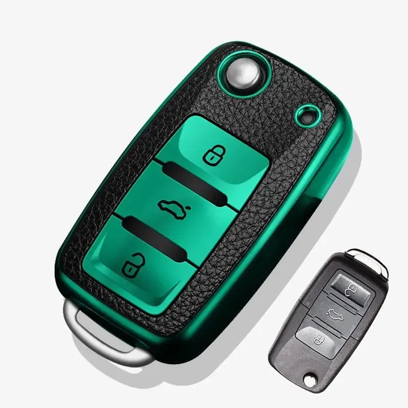 TPU Leather Car Key Cover Case for Volkswagen for VW Bora Polo Tiguan Jetta Passat B5 B6 B7 Golf Beetle for Skoda Oc