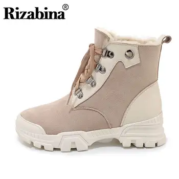 

RizaBina Genuine Leather Keep Warm Ladies Snow Boots Flats Lace Up Fashion Solid Color Daily Shoes Women Ankle Boots Size 35-39