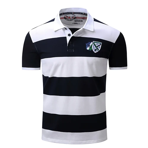 Europe large size Brand Men's POLO Shirts 3D embroidery Stripe lapel Short Sleeve Polo Shirt  100% Cotton Casual Male Polos 025