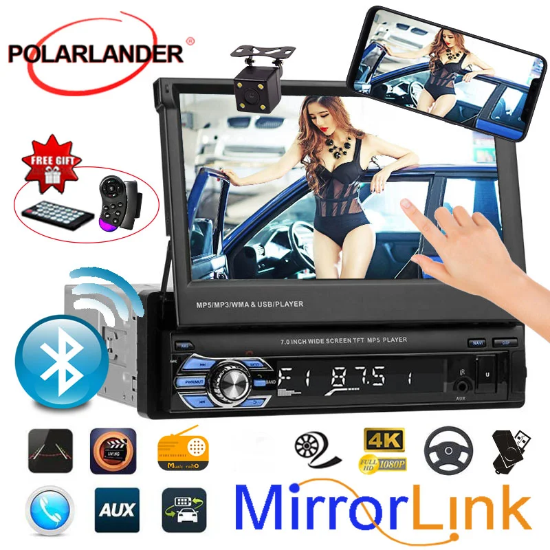 Автомагнитола 1Din 7 ''USB/SD/AUX/EQ/FM/TF руль/пульт дистанционного управления Bluetooth 3 языка сенсорный экран для Android камера заднего вида