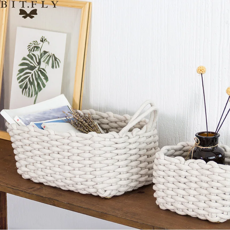 

Handmade Cotton Rope Storage Baskets Nordic style Woven Basket Snack key Food desktop Sundries Basket Container laundry basket