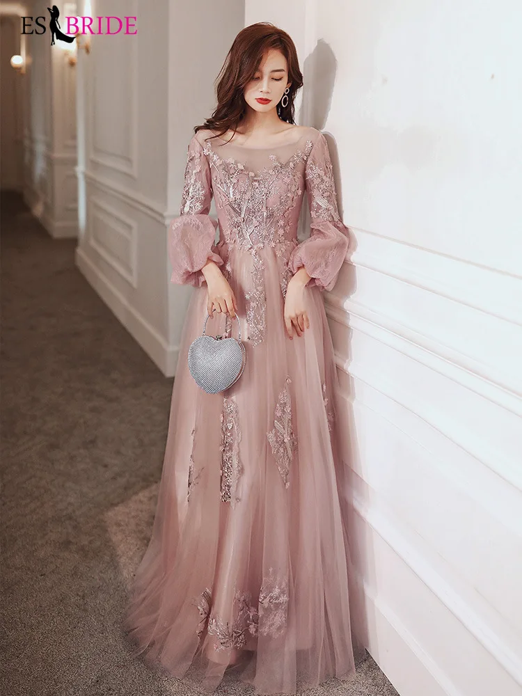 Элегантные румяные платья для выпускного вечера ES3248 с вышитыми цветочными