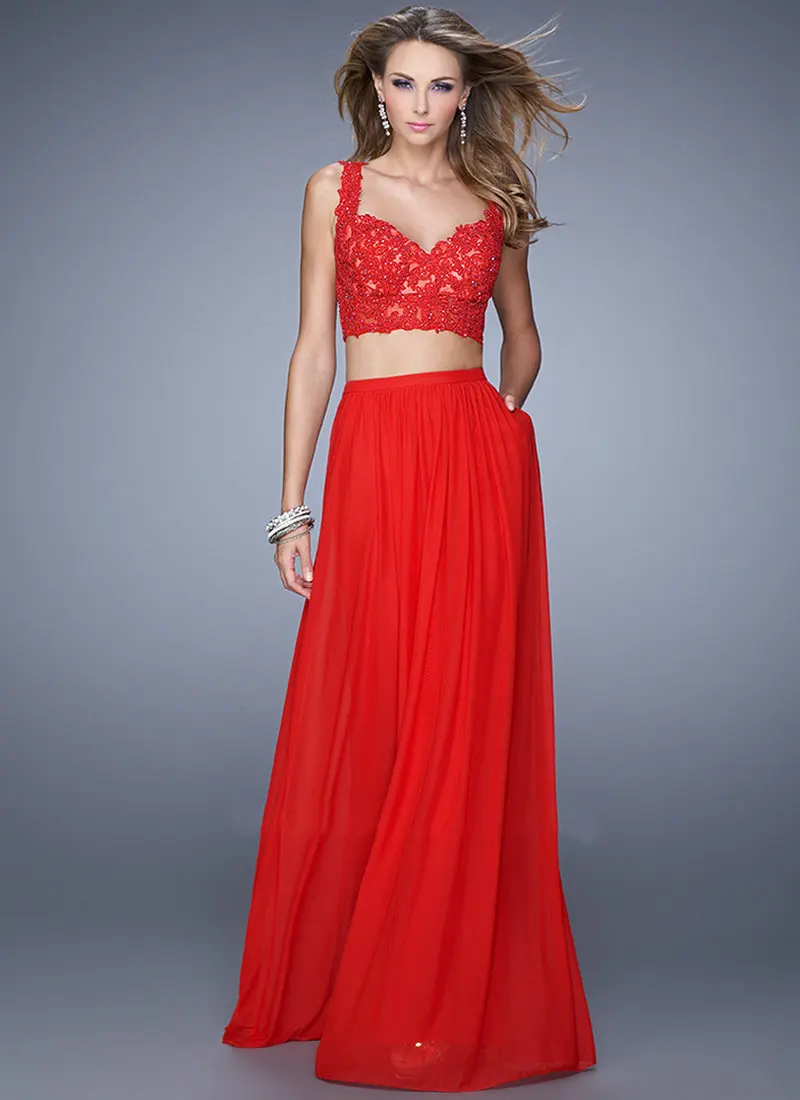 Sapaghetti Bandjes Sweetheart Chiffon Royal Blue Coral Wit Zwart Rood Prom Jurken Twee Stukken Lange Elegante Avondjurken Sapaghetti Bandjes Sweetheart Chiffon Royal Blue Coral Wit Zwart Rood Prom Jurken Twee Stukken Lange Elegante Avondjurken