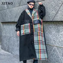 XITAO прилива размера плюс Лоскутная клетчатая Смешанная индивидуальная Женская одежда с карманами модная зимняя новая куртка с отложным воротником ZLL4566