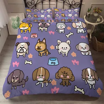 

Dogs Bedding Sets Queen King Size Duvet Cover Cartoon Pug Comforter Cover Pet Dachshund Print Kids Home Bed Linen Set Pillowcase