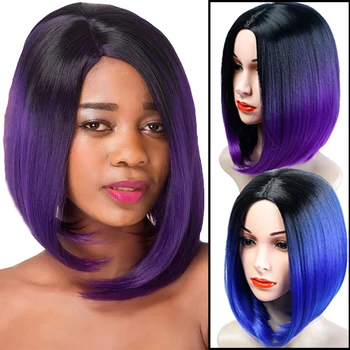 

XUANGUANG Natural Purple Synthetic Hair For Daily Wear Fashion Women Bob Wig Short Straight Black Brown Gray Blue Pink Green