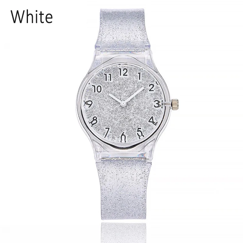 Женские блестящие кварцевые часы силиконовые блестящие круглые наручные часы JS25 - Цвет: Белый