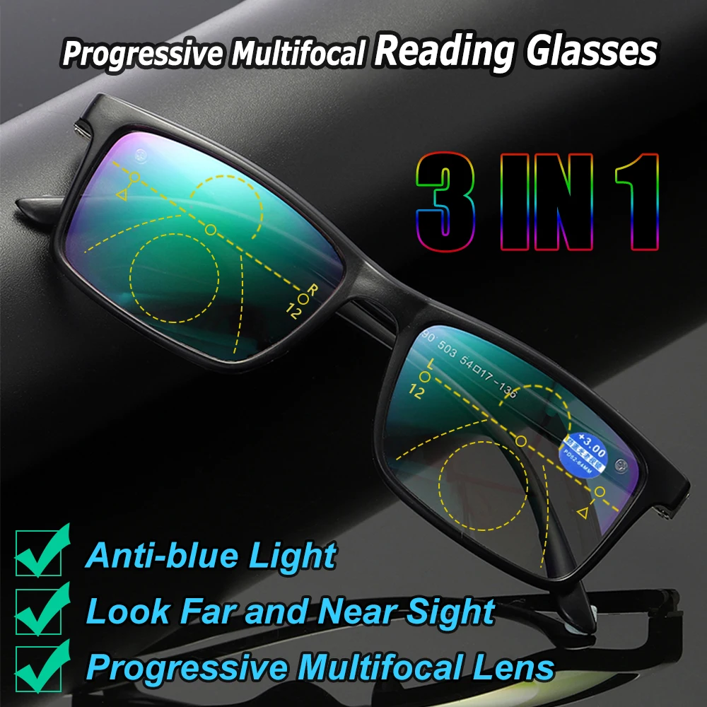 

Anti Blue Light Presbyopia Eyeglasses Progressive Multifocal Reading Glasses Near Far Sight Spectacles Hyperopia Diopter Eyewear