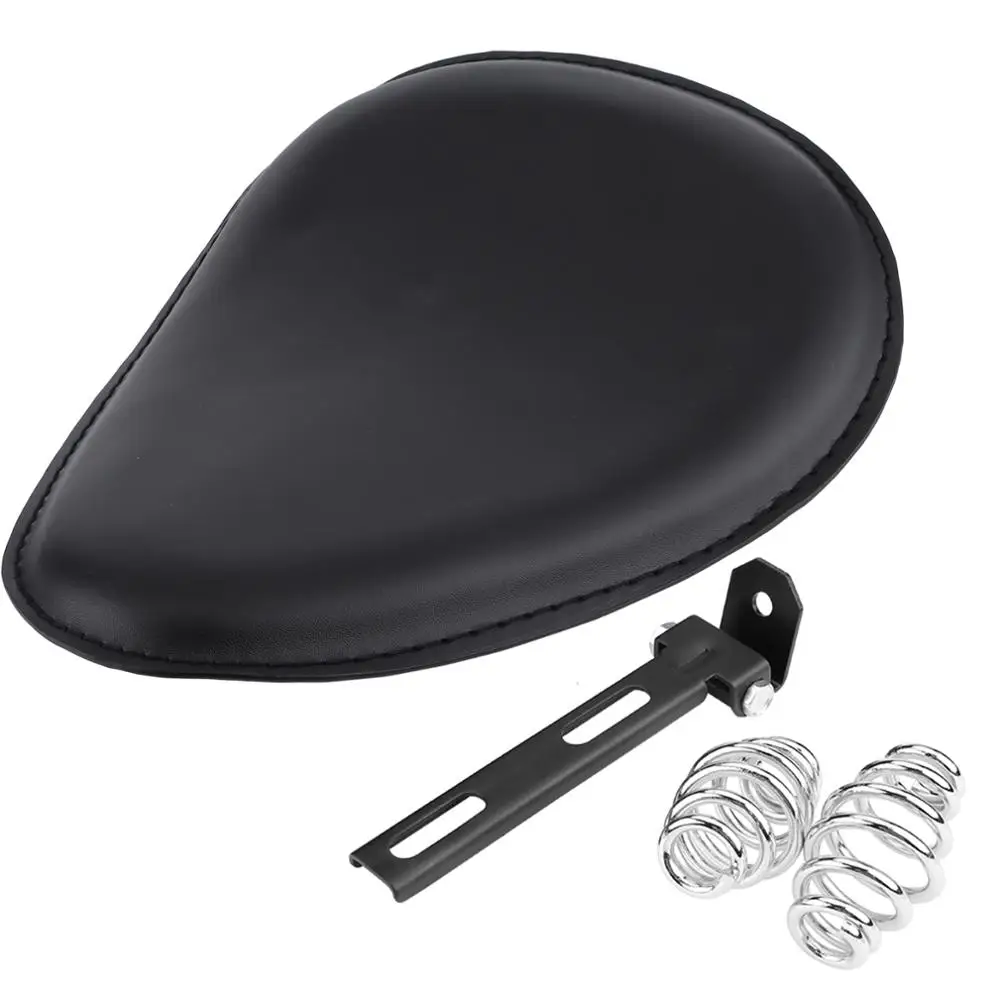 Motorcycle Seat Cushions 3inch Black Leather Solo W/ Mount Spring Bracket for Chopper Bobber Custom |