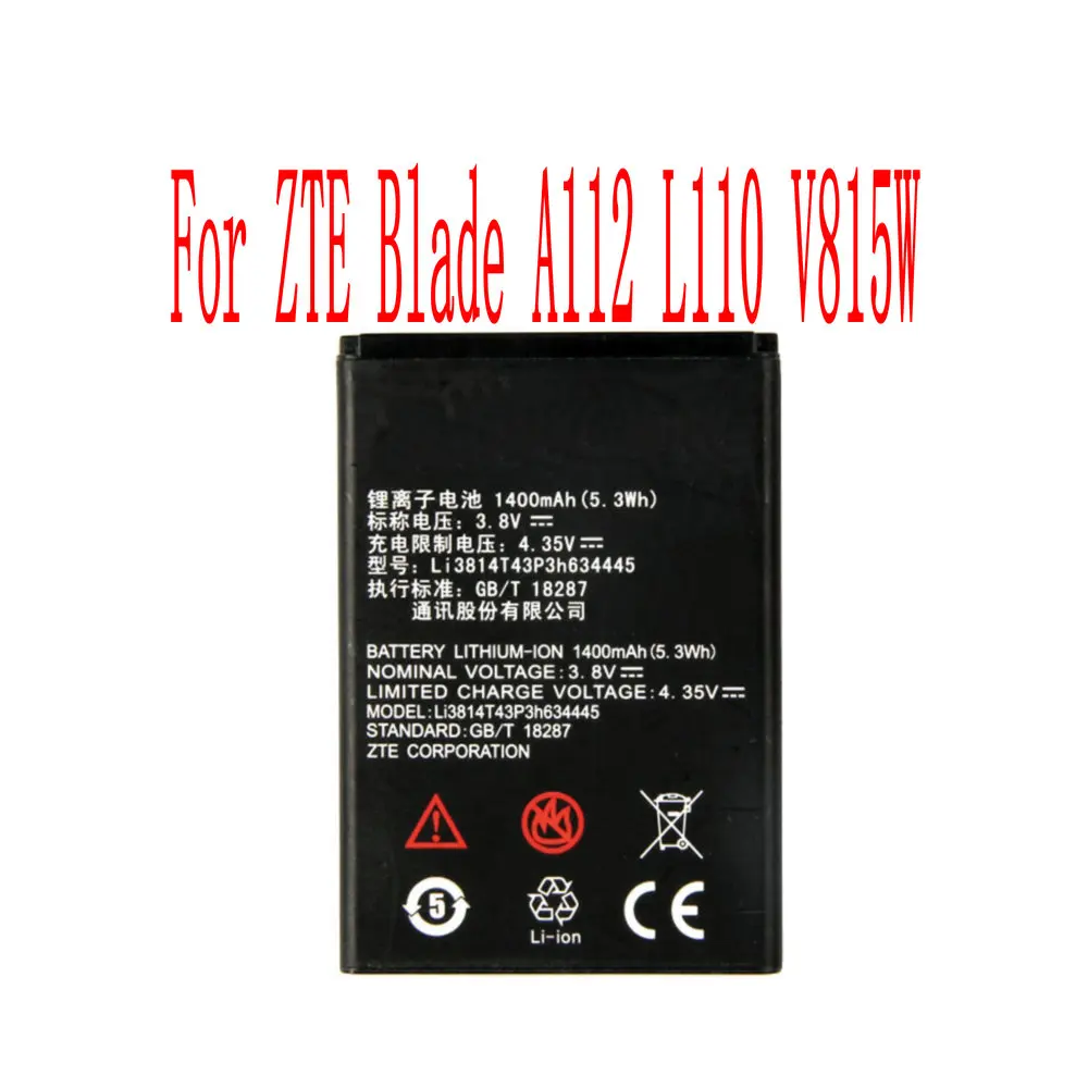 

New High Quality 1400mAh Li3814T43P3h634445 Battery For ZTE Blade A112 L110 V815W Cell Phone