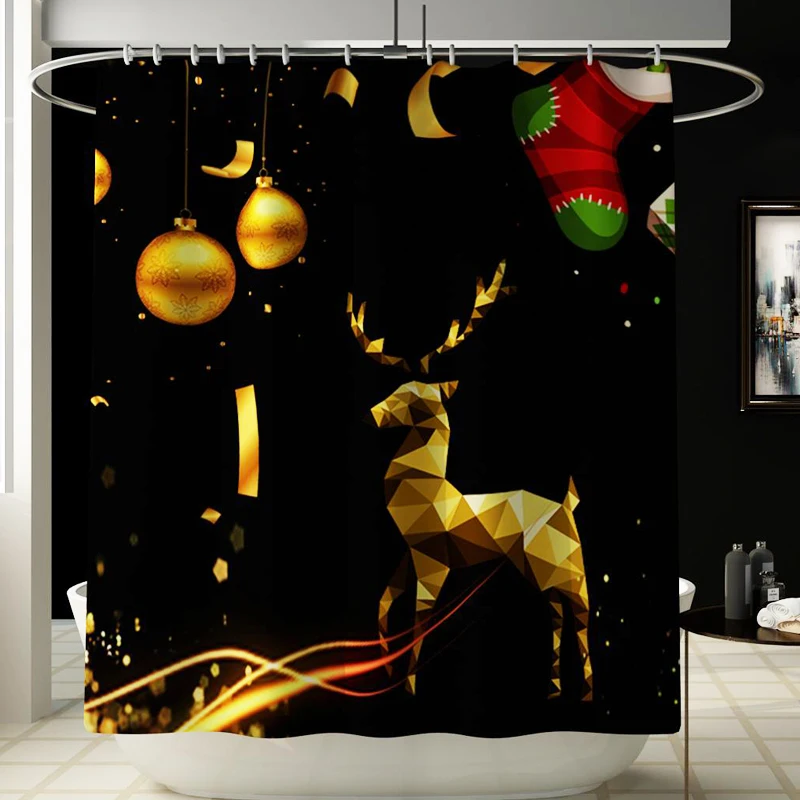 Merry Christmas набор для ванной комнаты золотые лосиные шары узор водонепроницаемый Душ шторы Туалет крышка Коврик Нескользящие ковры домашний декор