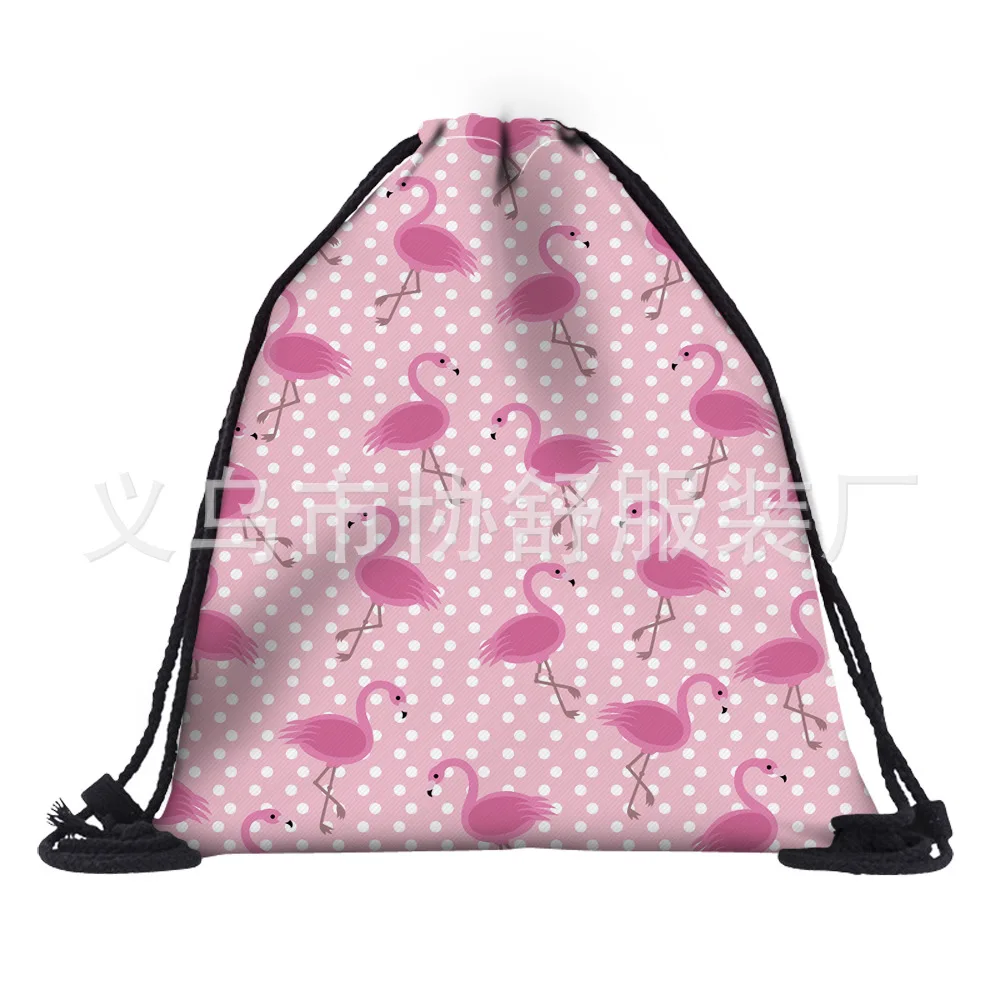 

High-definition 3D Digital Printing Pink Flamingo Cute Women's Drawstring Bag Withdraw Backpack