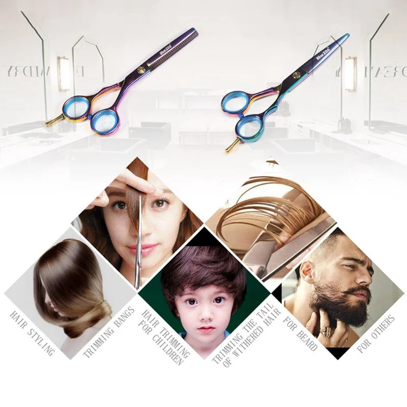 Professional Japan 5.5 Inch Rainbow Cut Hair Scissors Set Cutting Shears Thinning Barber Scissor Hairdressing Scissors