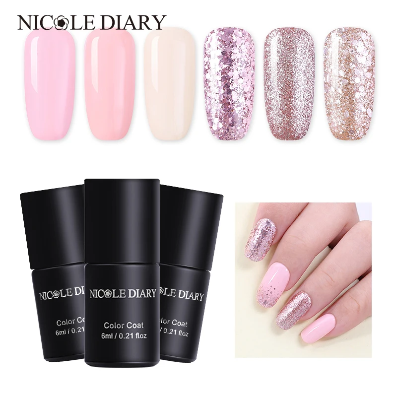 УФ гель для ногтей NICOLE DIARY розовое золото блестки отмачиваемый Гель лак Цветной