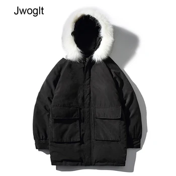 

New Men Parka Winter Jacket Men Long Jacket Coat Solid Fur Hood Winter Male Jacket Thick Windproof Outwear
