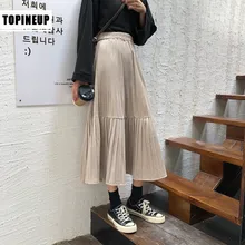 Новая женская плиссированная юбка в стиле ретро с высокой талией, простые свободные женские модные юбки