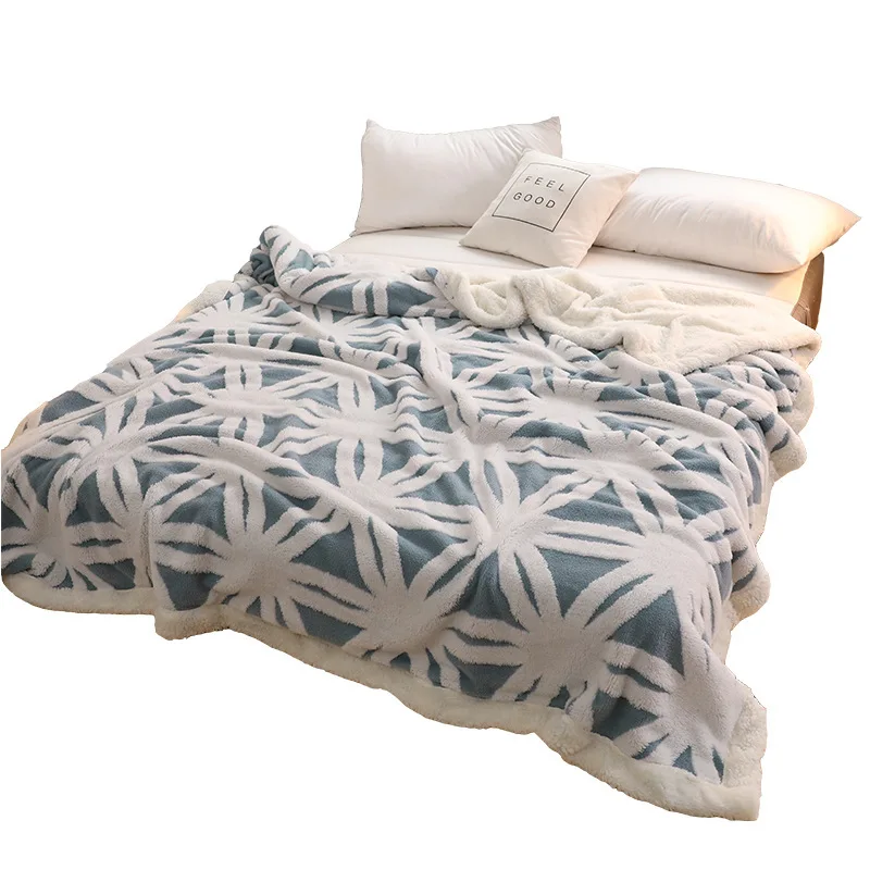 

Blue white blanket wither bed throw blankets Jaquard Flannel fleece bed cover bedspread double layer quilts Snowflake 220*240cm
