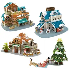 Diy mini árvore de natal casa de natal modelo de papel 3d tridimensional quebra cabeça artesanal montado brinquedos para crianças
