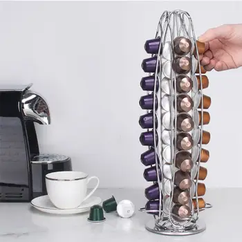

40 Cups Coffee Capsule Holder Stylish Coffee Capsule Storage Rack Iron Art Coffee Capsule Shelf Rotatable Capsule Organizer