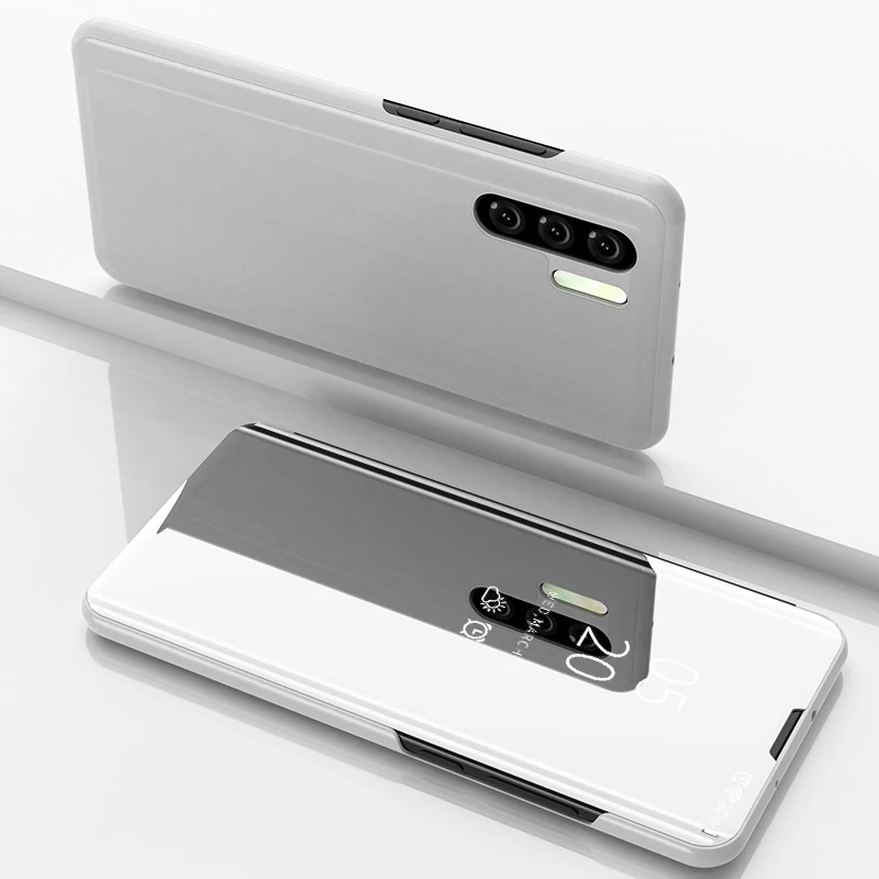 Умный зеркальный флип-чехол для huawei P30 Lite, чехол для huawei P20 Pro Lite P Smart, магнитная кожаная задняя крышка для телефона, чехлы - Цвет: Silver