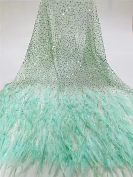 

beautiful feathers design newcoming fashion mesh lace fabric with feathers good quality lace 5yards for wedding JYAU173