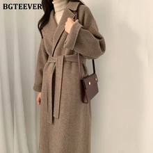BGTEEVER, элегантное женское пальто, свободное, на шнуровке, Осень-зима, Женское пальто, верхняя одежда, с отложным воротником, женское теплое длинное пальто