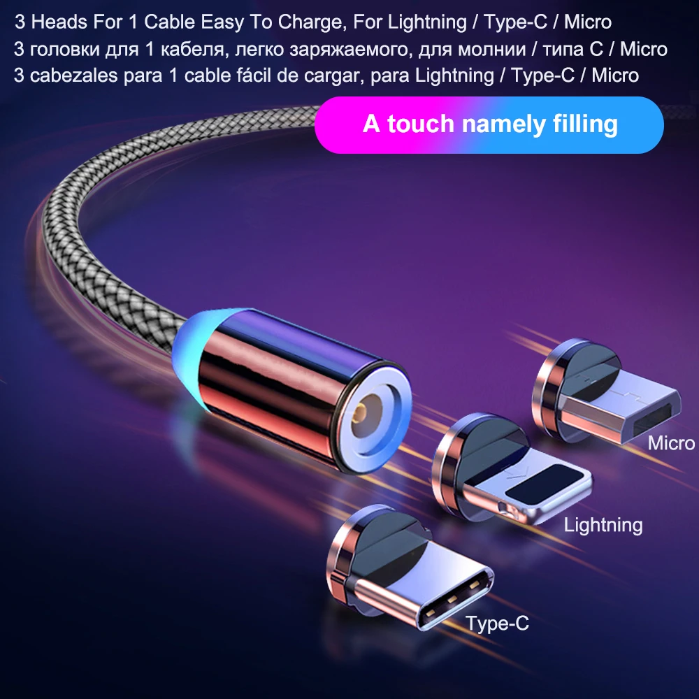 BaySerry Magnetic Cable USB Type C Cable For iPhone 11 Pro Max XR Samsung S9 Xiaomi LED Magnetic Fast Charging Micro USB C Cable