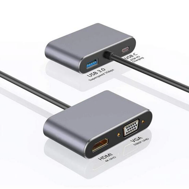 KuWFi type C к HDMI VGA 4 к 30 Гц кабель адаптер USB3.0 HDMI конвертер с QC 3,0 87 Вт PD Зарядка для xiaomi huawei ноутбук