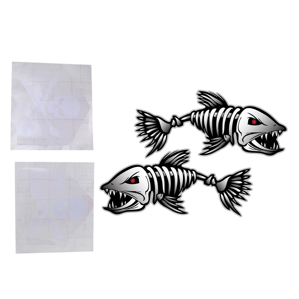 4 Pieces / Set Fish Skeleton Skull Decals Kayak Paddle Stickers Fishing Boat Car Truck Bumper Laptop Graphics DIY Accessories