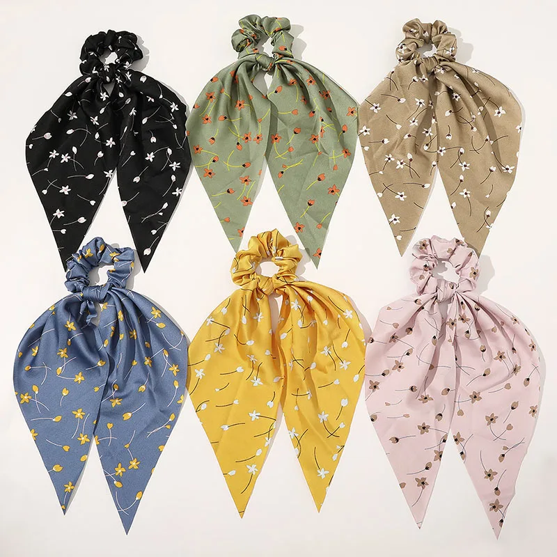 

Retro Daisy Bow Streamers Hair Ring Fashion Ribbon Women Hair Bands Scrunchies Horsetail Tie Solid Headwear Hair Accessories