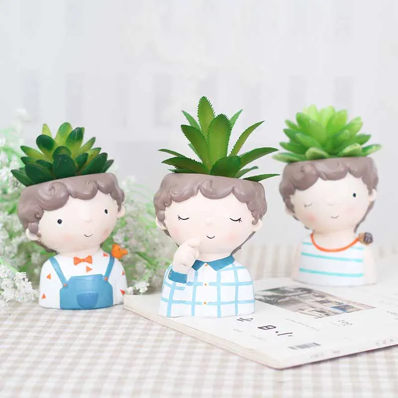 

4pcs/set Cute Boy Planter European Style Succulent Plants Planter Pot Mini Bonsai Cactus Flower Pots Home Decorative wholesale