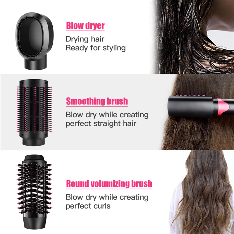 Escova de Secador de Cabelo Acima do ar 3 em 1 Intercambiáveis Rápido Aquecer Quente Pente Rolo Modelador Cabelo Elétrico Abaixo Secador 3 Velocidades 31 1000 w 5 Secadores de cabelo
