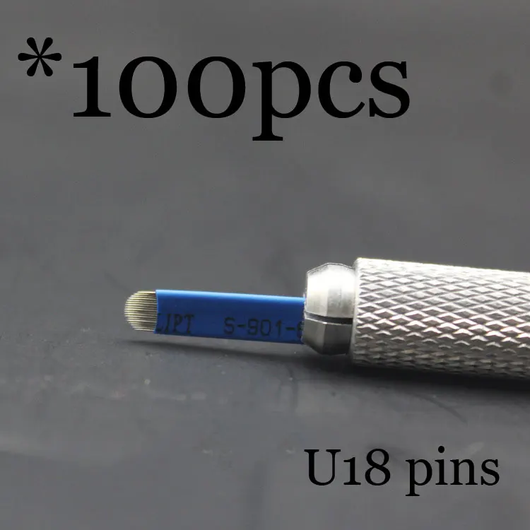 100pcs18U 0,18 мм 7 9 11 12 14 U форма Перманентный макияж бровей flex иглы татуировки лезвия для 3D микроблейдинга Ламина лезвие Agulhas Tebori - Габаритные размеры: 100pcs18U