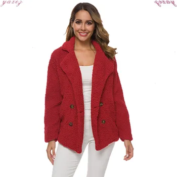 

2019 Lamb Double Velvet Row Buckle Sweater Lapel Loose Baby Loose Coat Woman