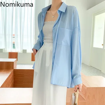 

Nomikuma Women Blouses Single Breasted Long Sleeve One Pocket Blusas Mujer De Moda 2020 Korean Causal Office Style Shirts 3Z250