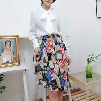 

Women Skirt 2020Spring and Summer Irregular Color Matching Half Skirt High Waist Chiffon Skirt