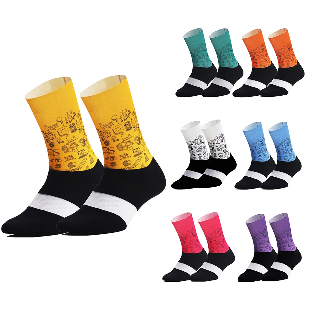 1 Pair Running Outdoor Function Fabric Printed Breathable Hiking Professional Cycling Socks Sweat Absorb Sports Soft Anti Slip