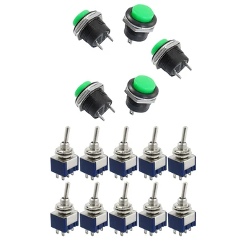 

Kit of 5 X Momentary Spst NO Green Round Cap Push Button Switch AC 250V/3A + 10 Pcs AC 125V 6A Amps ON/ON 2 Position Dpdt Toggle