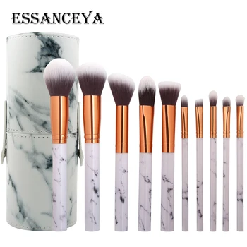 

ESSANCEYA 10 Pcs Marble Makeup Brushes Plastic Handle Synthetic Hair Vegan Make Up Brush with PU Cylinder Tube Holder/Marble Bag