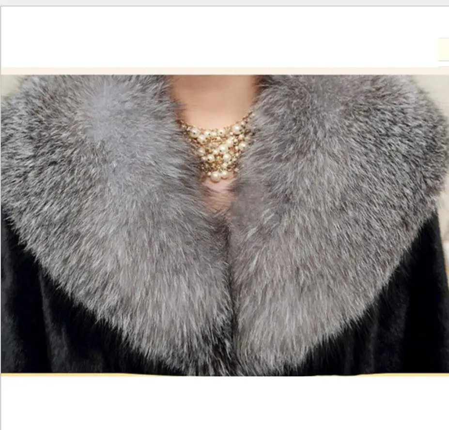 S/6XL Женская длинная куртка с воротником из искусственного лисьего меха Повседневная тонкая шуба из искусственного меха норки большой размер Лоскутная Женская зимняя верхняя одежда J273