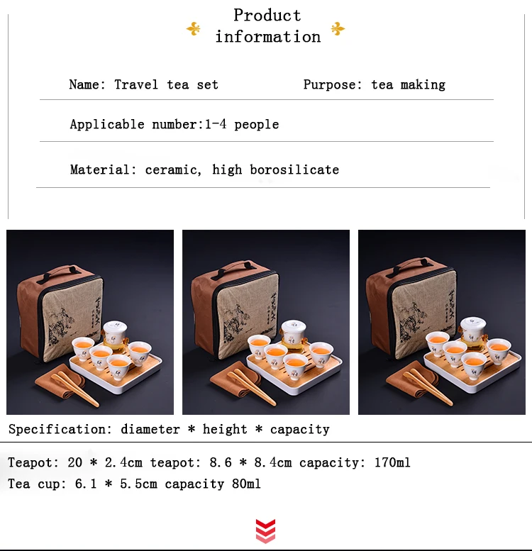 Новинка, 9 шт, портативный дорожный чайный набор кунг-фу, керамический чайный горшок, фарфоровый чайный сервиз Gaiwan, чайные чашки, чайник с дорожным пакетом