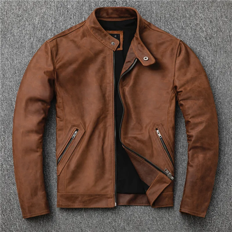 

2020 Free shipping.classic casual genuine leather jacket.cool slim cowhide coat.plus size men fashion leather jacket.