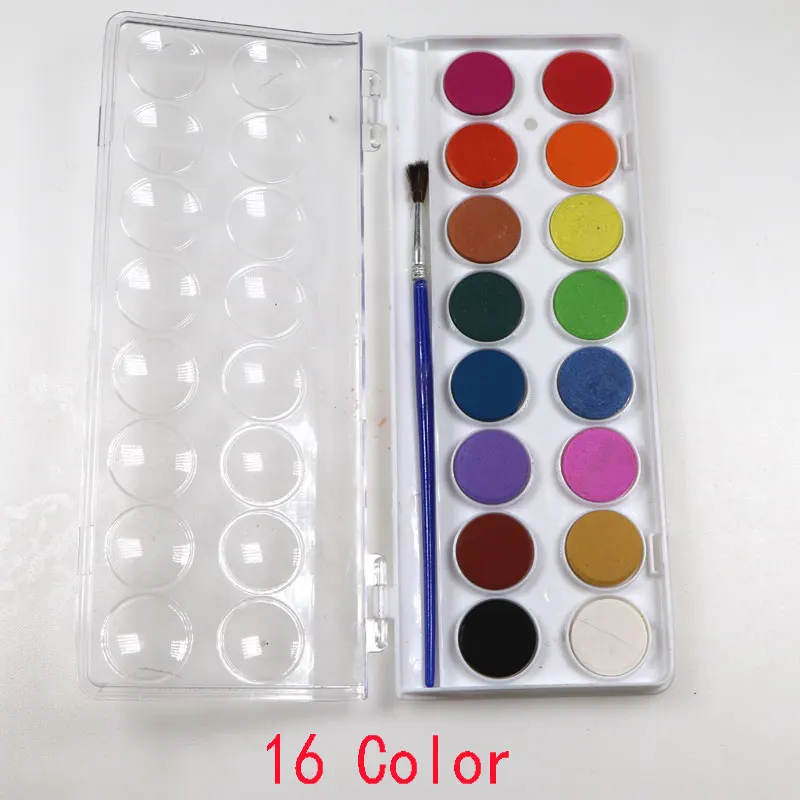 16 colors 12/16/18/28/36 color solid gouache watercolor powder paint set with water brush pen portable watercolor paint drawing - Цвет: 16 colors