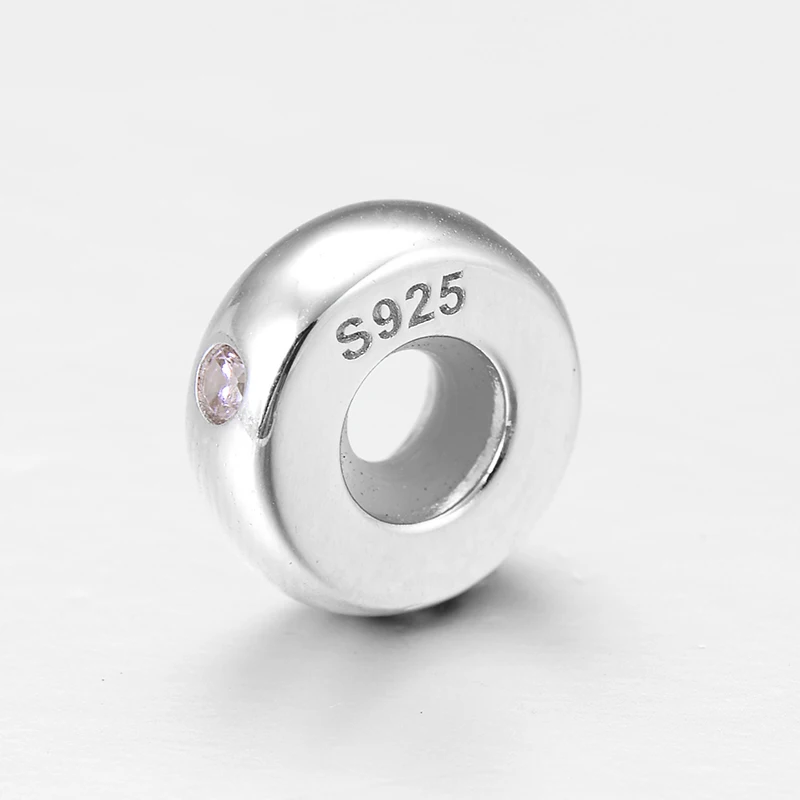 Fit Pandora Подвески разделитель браслета пробки Бусины для изготовления ювелирных изделий 925 стерлингового серебра розовый CZ круглые бусинки